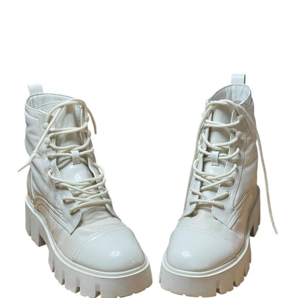 Nine West Womens White Chunky Lace-Up Combat Boots Size 9M - Picture 1 of 16